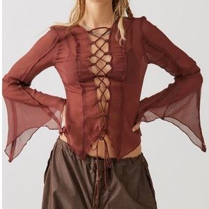 Urban Outfitters brown mesh tie up top